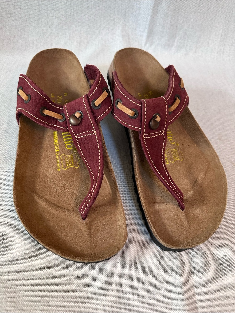 Papillo Burgundy Leather Thong Sandals with Adjustable Strap by BIRKENSTOCK